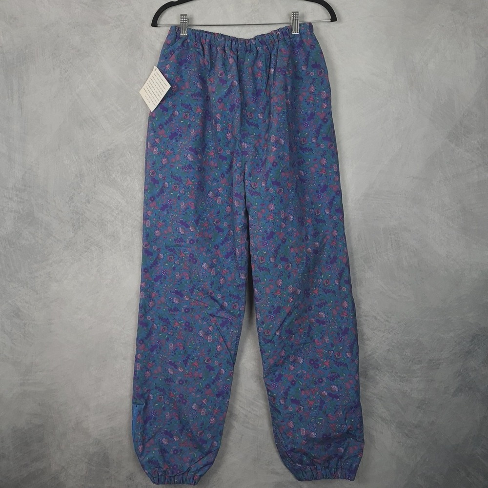 LL Bean Ski Snow Pants Girls XL Blue Floral Fleece Lined Pull On Nylon USA